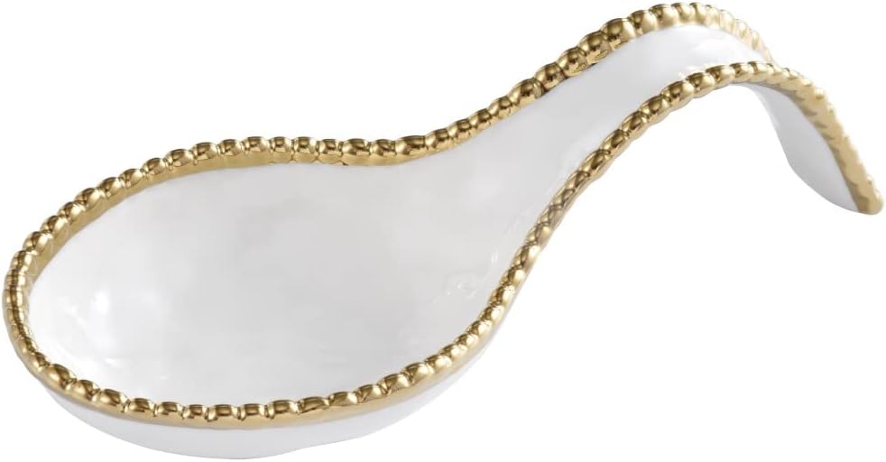 Pampa Bay Golden Salerno Titanium-Plated Porcelain Spoon Rest, 9.5 x 4in