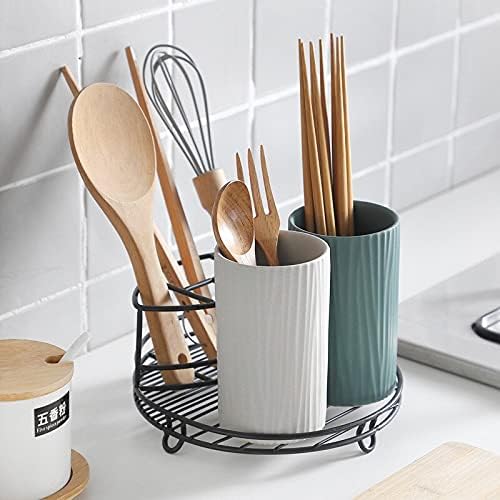 Kitchen Cutlery Holder,Utensil Organizer,Ceramic Kitchen Cutlery Storage Tube with Metal Rack Gadgets Tools Organizer Box Accessories Utensils Conatiner Holder Jar