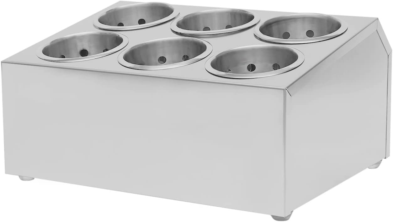 Commercial 8-Hole Stainless Steel Cylinder Flatware Organizer Home Silverware Utensil Holder Organizer for Kitchen Restaurants Catering Parties