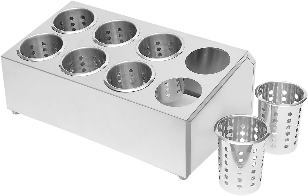 TFCFL Commercial Stainless Steel Flatware Cylinder Storage Caddy,Restaurant Silverware Cutlery Organizer Utensil Holder Organizer Caddy for Kitchen Coffee Shops Restaurants Hotels (8-Hole)