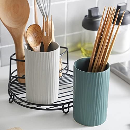 Kitchen Cutlery Holder,Utensil Organizer,Ceramic Kitchen Cutlery Storage Tube with Metal Rack Gadgets Tools Organizer Box Accessories Utensils Conatiner Holder Jar