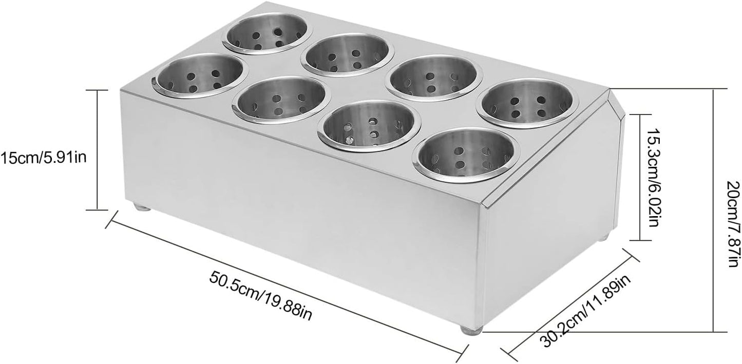 Commercial 8-Hole Stainless Steel Cylinder Flatware Organizer Home Silverware Utensil Holder Organizer for Kitchen Restaurants Catering Parties