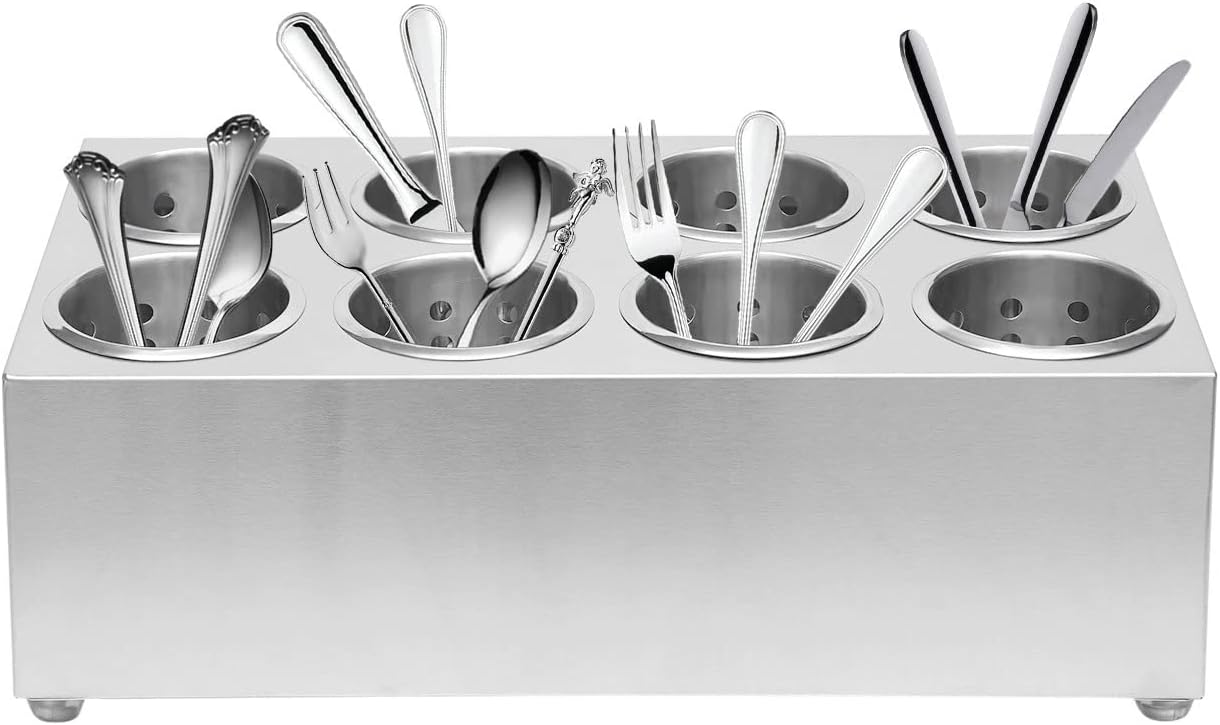 8 Holes Flatware Cylinder Holder, Commercial Stainless Steel Utensil Storage Caddy, Drying Rack Countertop Silverware Organizer For Restaurant Hotel Buffet