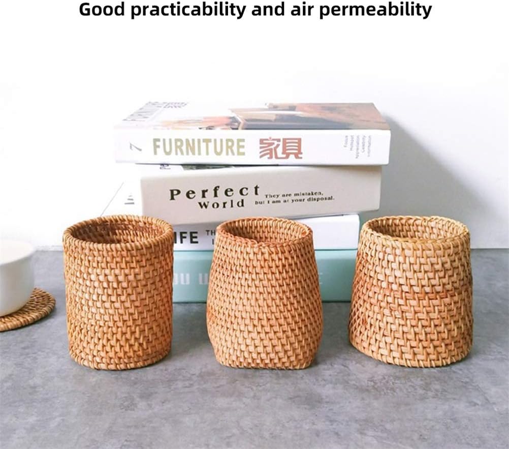 Rattan Chopsticks Tube Shovel Spoon Bucket Tableware Storage Box Household Storage Basket Storage Box (Color : B) (A)