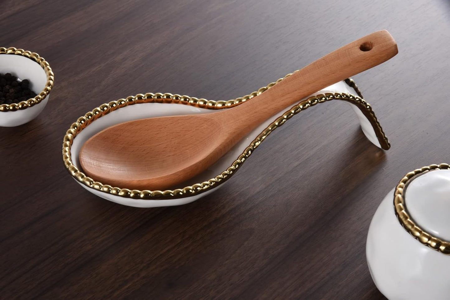 Pampa Bay Golden Salerno Titanium-Plated Porcelain Spoon Rest, 9.5 x 4in