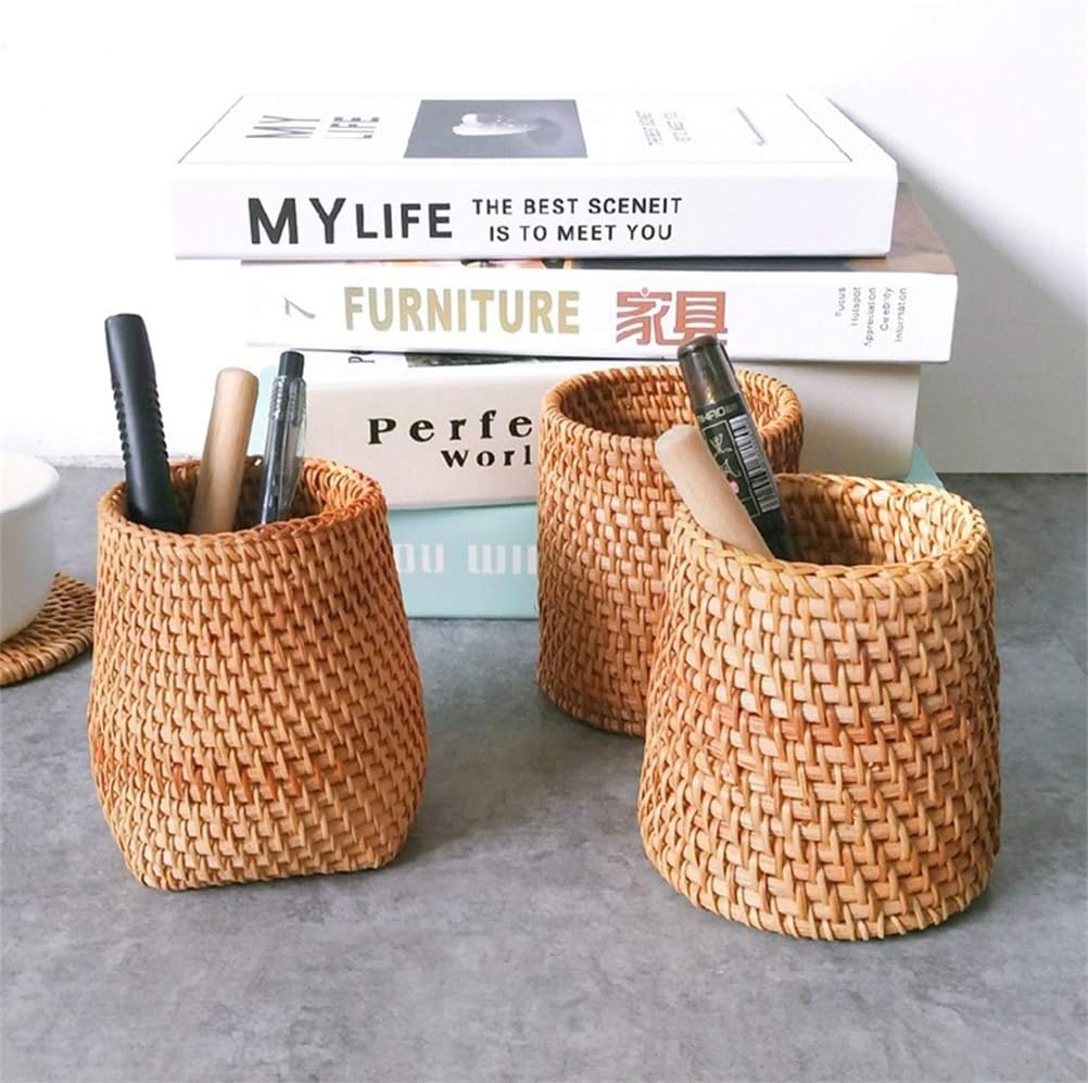 Rattan Chopsticks Tube Shovel Spoon Bucket Tableware Storage Box Household Storage Basket Storage Box (Color : B) (A)