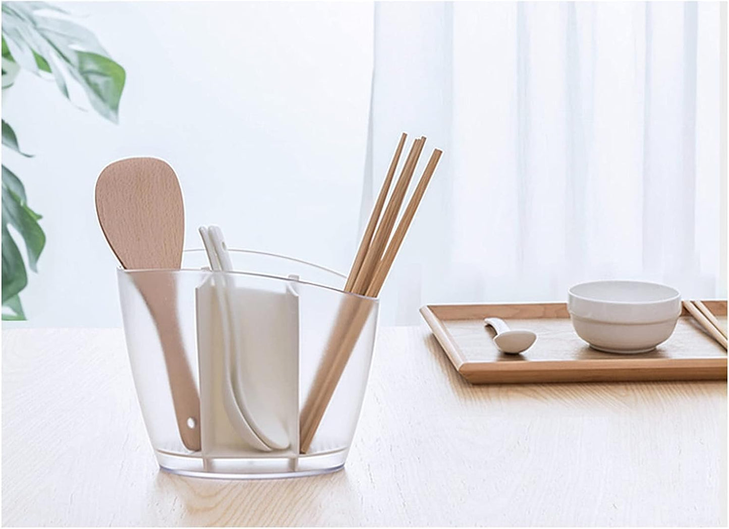 Utensil Caddy Creative Home Kitchen, Removable and Washable Chopstick Drain TubeSimple and Multi-Purpose Plastic Tableware Storage Tube Pen Holder Racks(Green)
