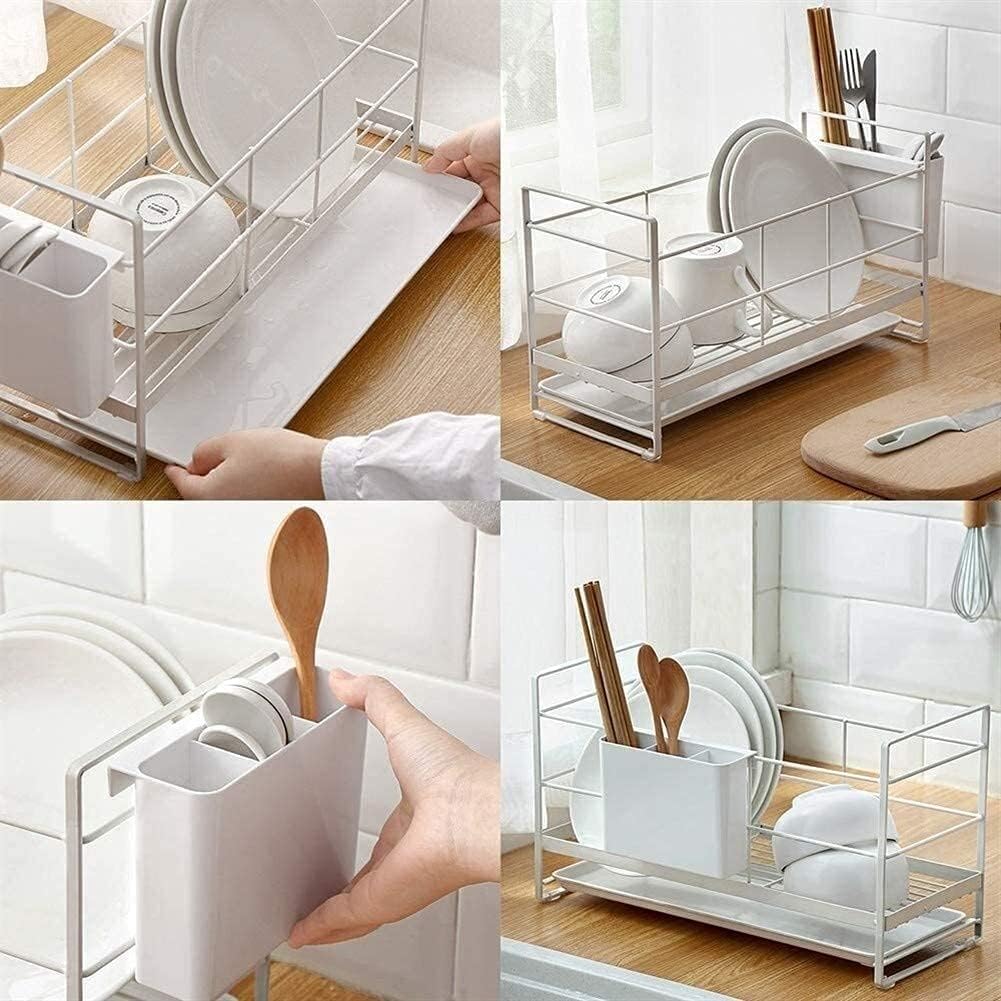 Dish Drainers,Dish Rack,Tableware Storage Rack with Drain Pan and Chopstick Tube,Dish Drying Rack and Utensil Cutlery Holder,for Kitchen,Locker,Sink Side,Storage Tableware