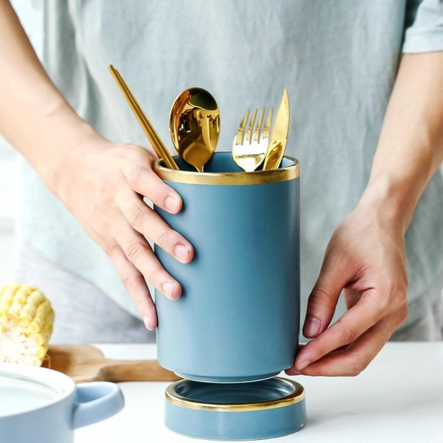 Kitchen Cutlery Holder,Utensil Organizer,Nordic Ceramics Chopsticks Storage Tube Tableware Storage Drain Rack for Spoon Knife Fork Chopsticks Box Kitchen Utensils