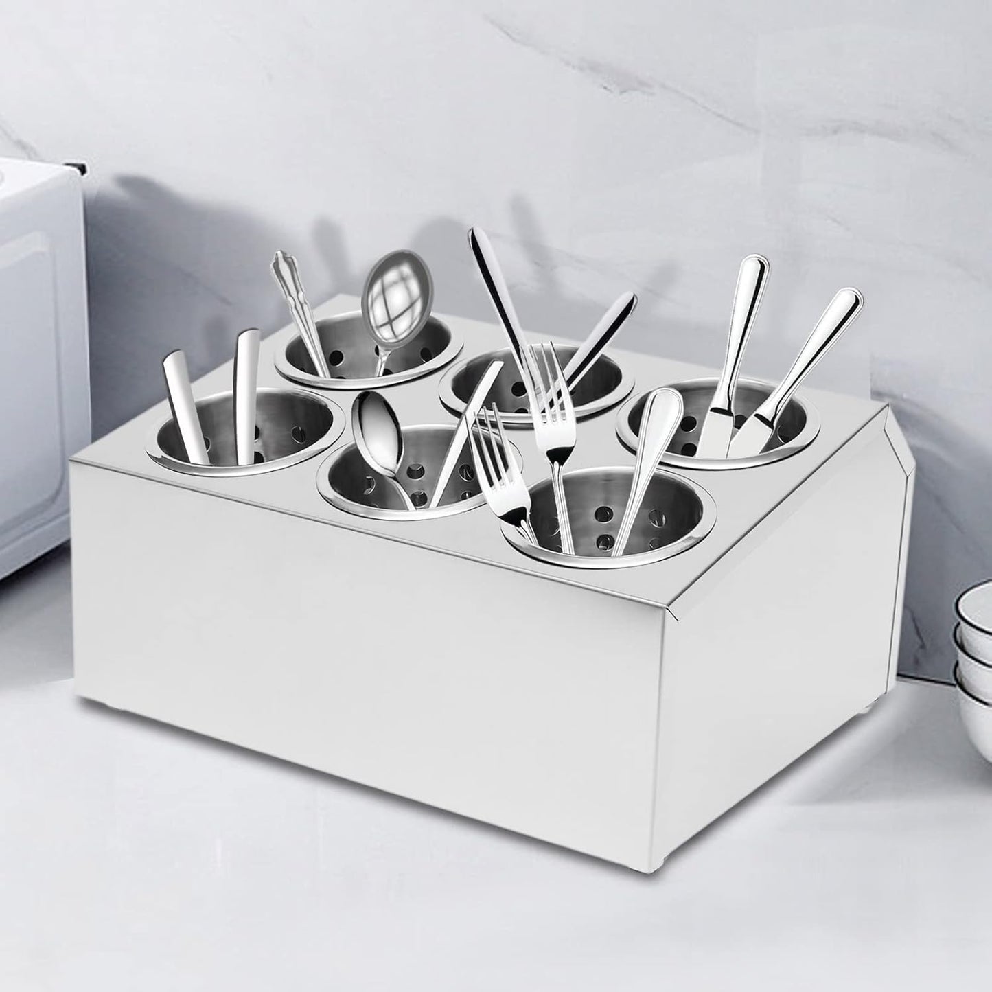 TFCFL Commercial Stainless Steel Flatware Cylinder Storage Caddy,Restaurant Silverware Cutlery Organizer Utensil Holder Organizer Caddy for Kitchen Coffee Shops Restaurants Hotels (8-Hole)
