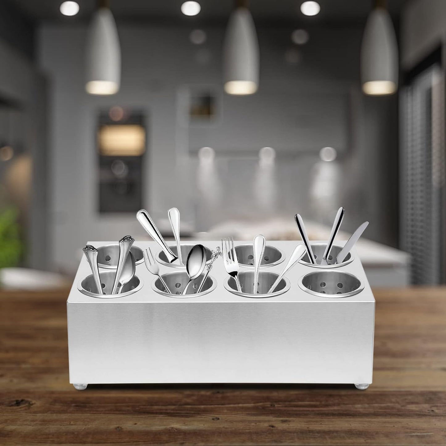 8 Holes Flatware Cylinder Holder, Commercial Stainless Steel Utensil Storage Caddy, Drying Rack Countertop Silverware Organizer For Restaurant Hotel Buffet