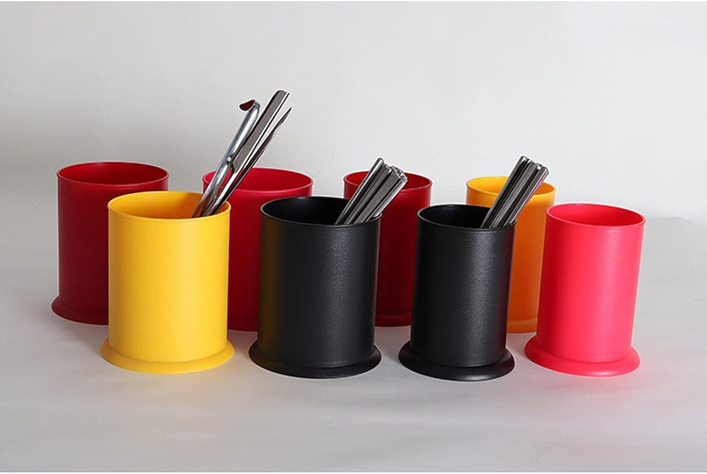 Utensil Caddy Plastic Storage TubeRound Table Storage Tube, Storage Bucket Kitchen Chopstick Tube Pen Holder Racks(Black,Large)