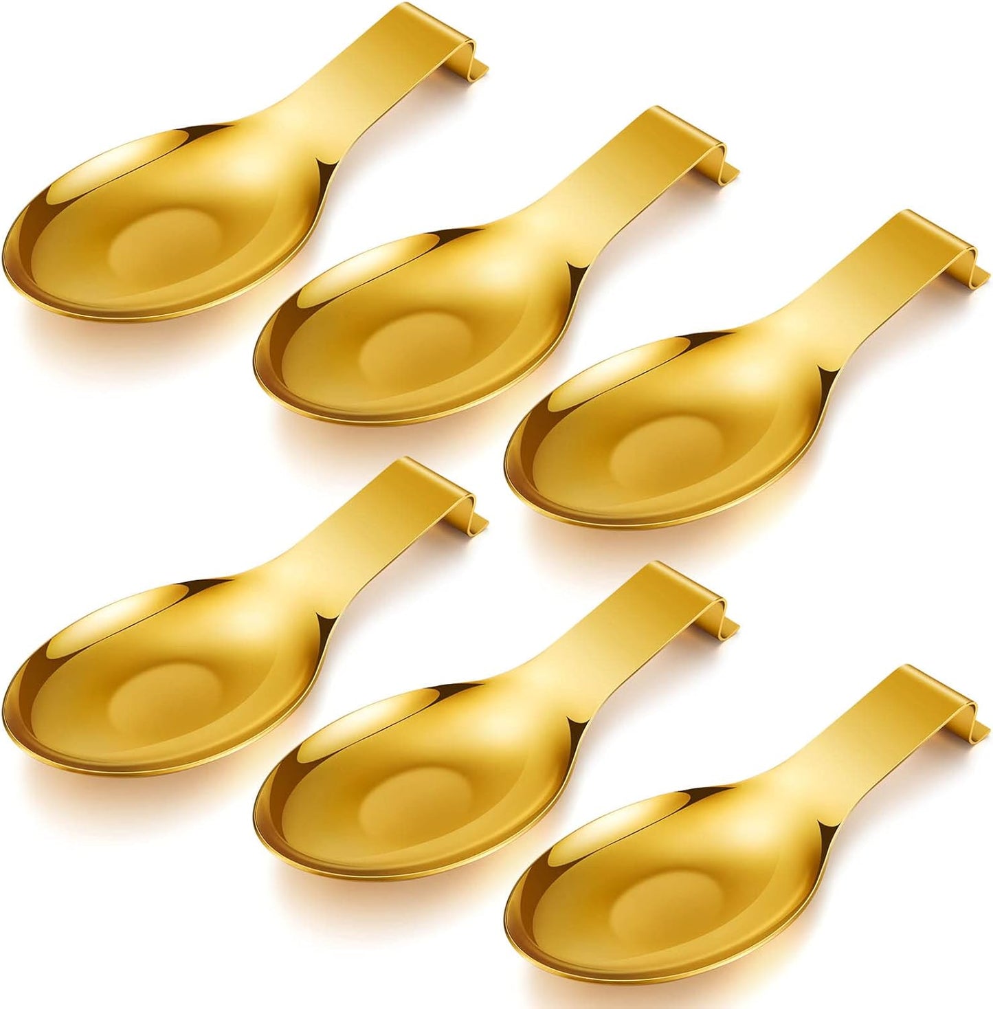 Nuanchu Stainless Steel Spoon Rest Spatula Ladle Holder Spoon for Stove Top Heavy Duty Spatula Holder for Countertop Dishwasher Safe Utensil Rest for Kitchen, 3.8 x 9.6"(Gold)