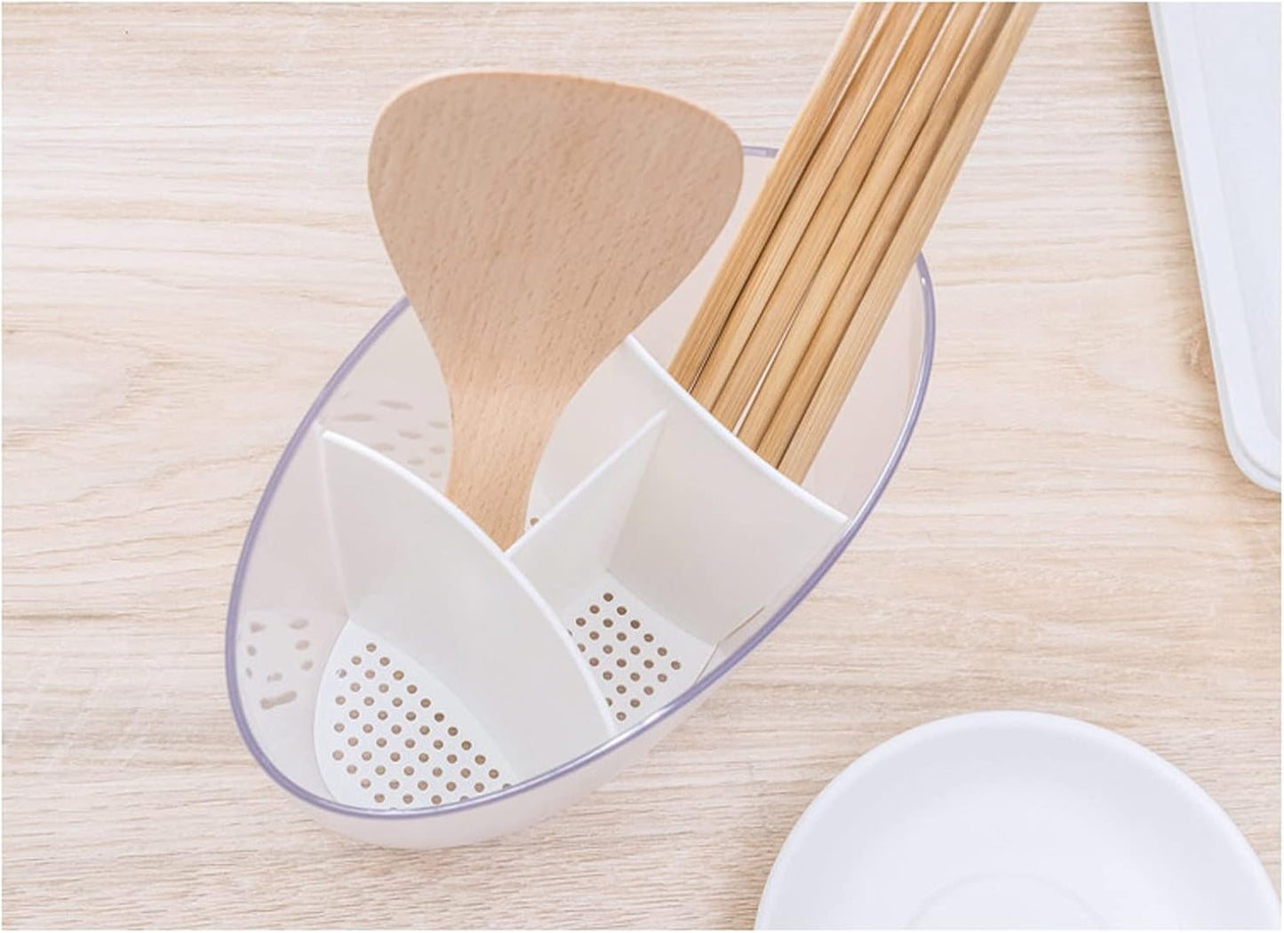Utensil Caddy Creative Home Kitchen, Removable and Washable Chopstick Drain TubeSimple and Multi-Purpose Plastic Tableware Storage Tube Pen Holder Racks(Green)