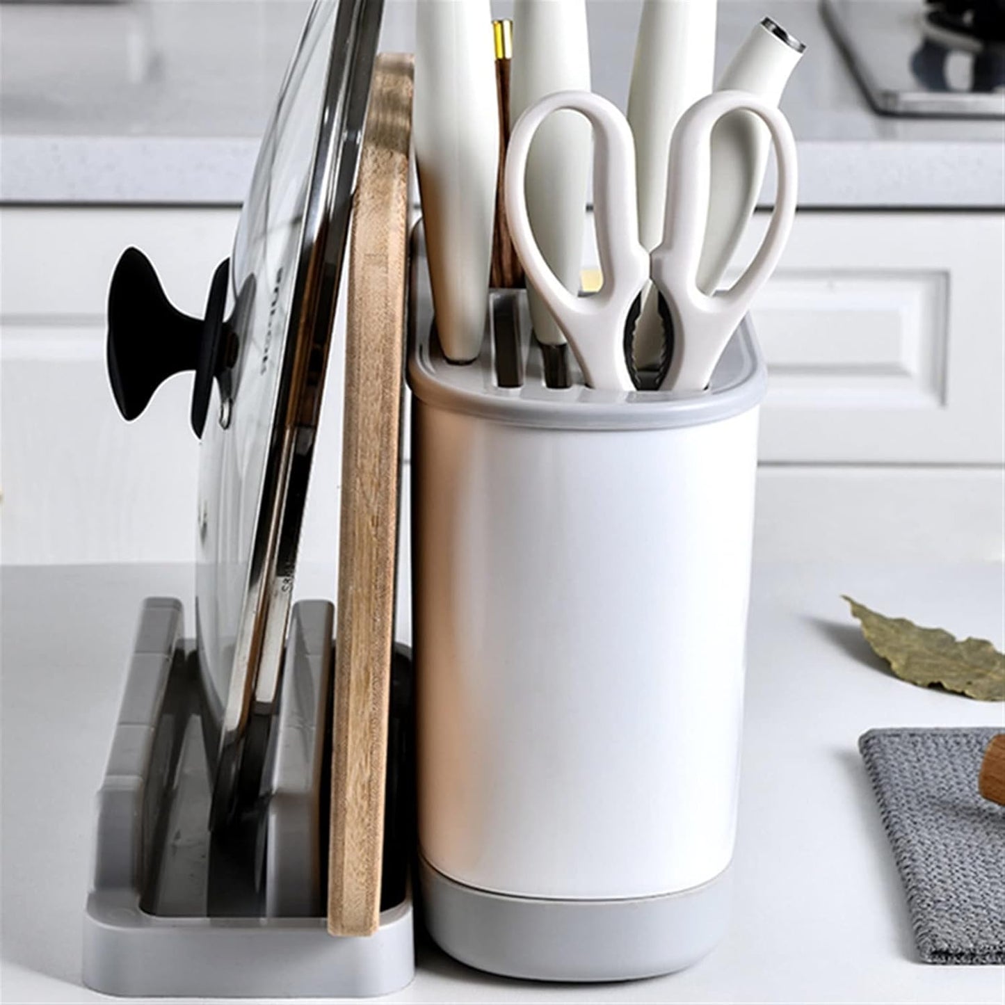 Chopstick Holder, Kitchen Tableware Chopsticks Cage Knife Holder Multifunction Cutlery Storage Tube Drainer Container Pot Lid Rack Organizer Items Garters(Gray)