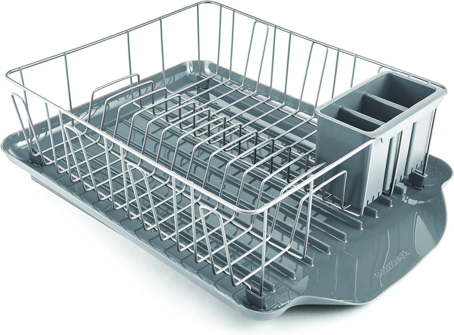 Farberware 3-Piece Large Capacity Dish Drying Rack Set with Drainboard and Utensil Holder, Rust-Resistant Kitchen Counter Dish Drainer