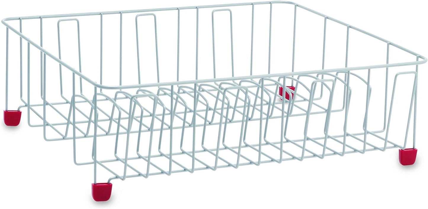 Farberware Classic Large Rust Resistant Full Dishrack with Removable 3 Compartment Flatware Caddy, Andlged Drain Board, 3-Piece, Red