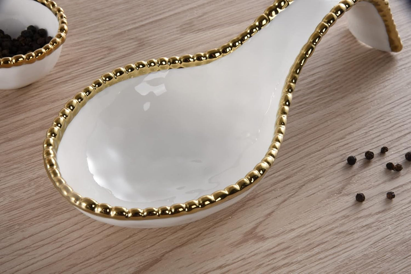 Pampa Bay Golden Salerno Titanium-Plated Porcelain Spoon Rest, 9.5 x 4in