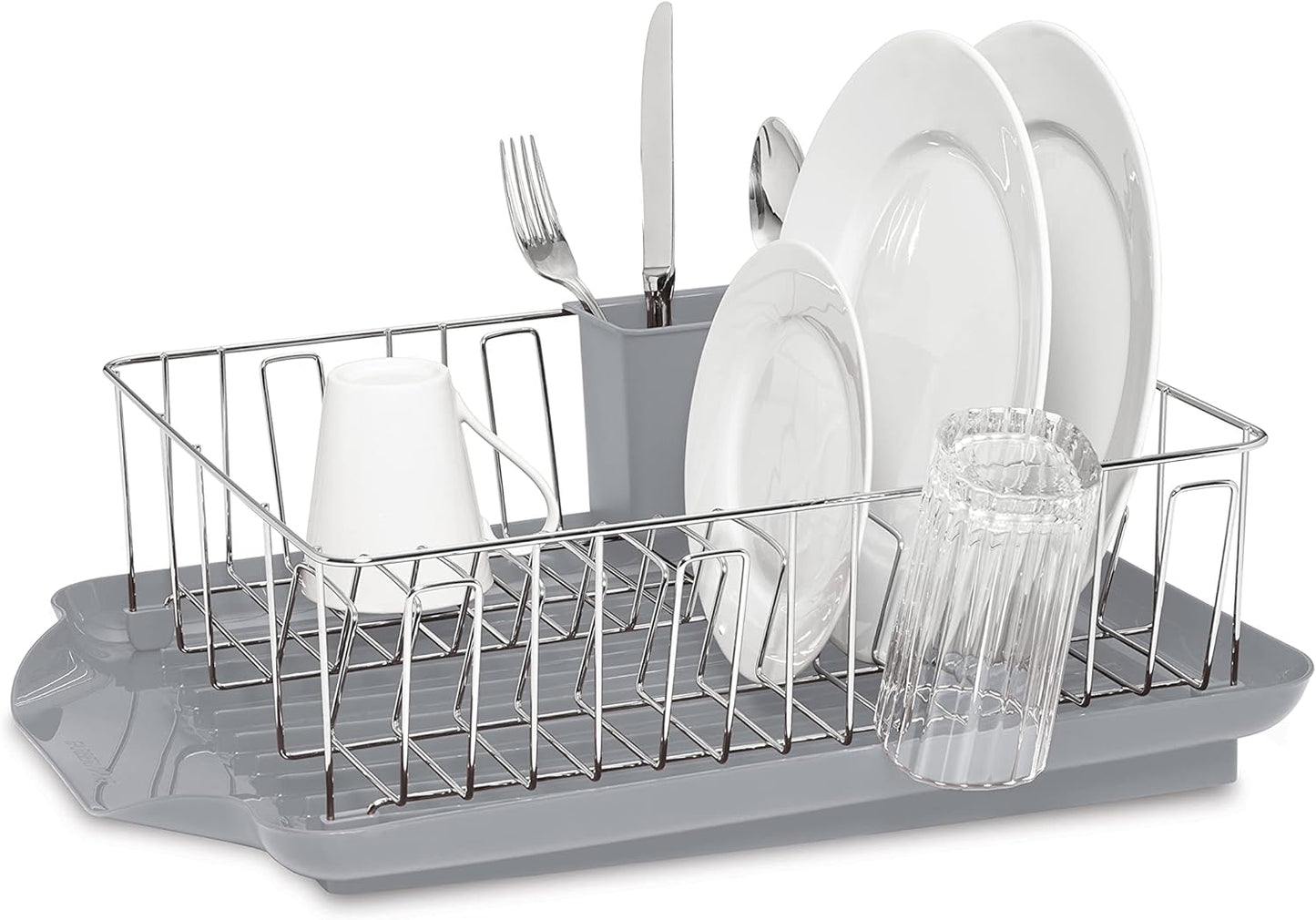 Farberware 3-Piece Large Capacity Dish Drying Rack Set with Drainboard and Utensil Holder, Rust-Resistant Kitchen Counter Dish Drainer