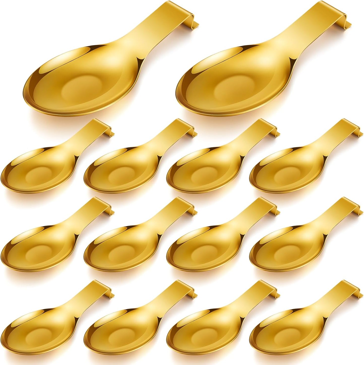 Nuanchu Stainless Steel Spoon Rest Spatula Ladle Holder Spoon for Stove Top Heavy Duty Spatula Holder for Countertop Dishwasher Safe Utensil Rest for Kitchen, 3.8 x 9.6"(Gold)