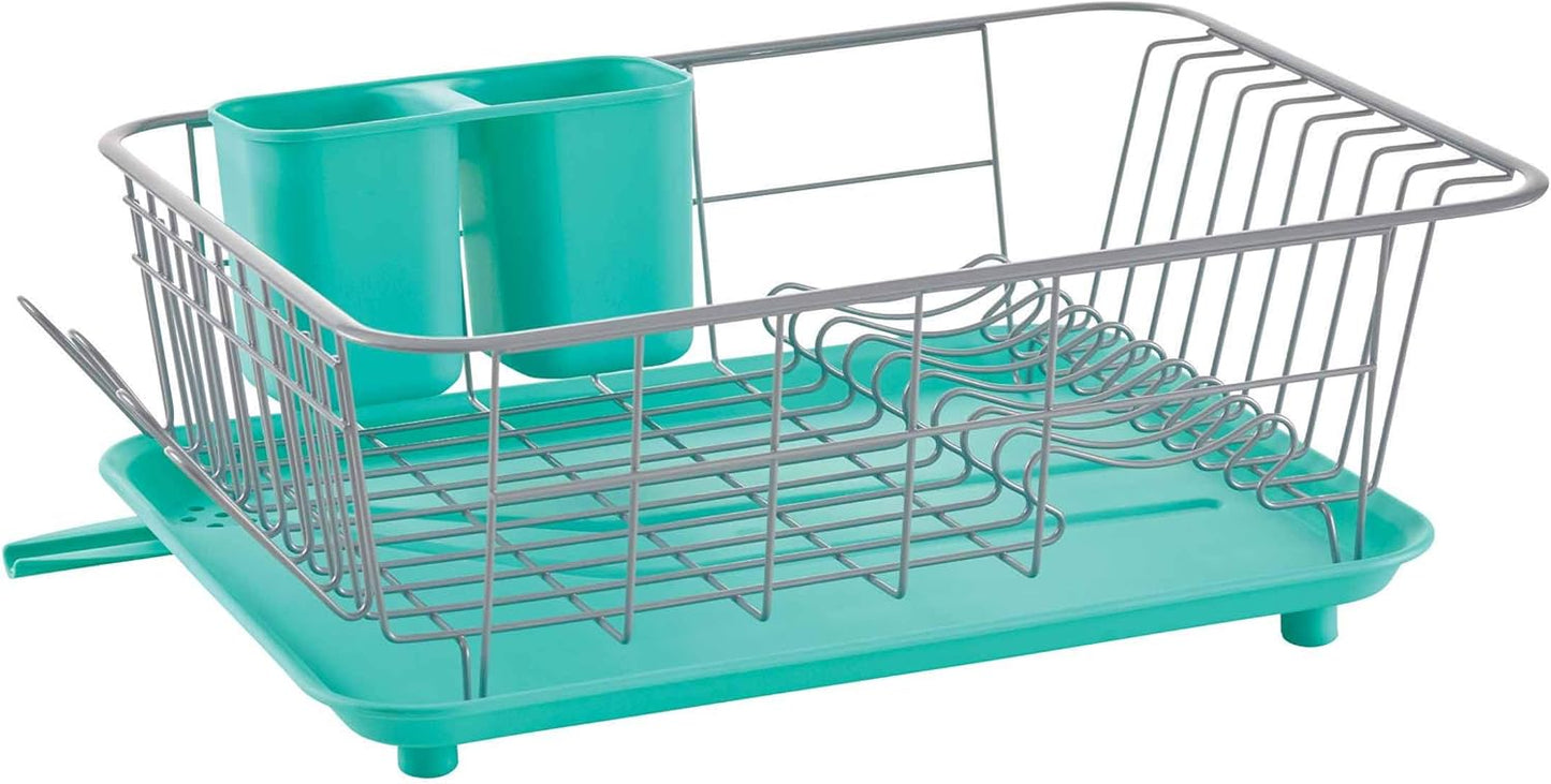 Farberware Classic Large Rust Resistant Full Dishrack with Removable 3 Compartment Flatware Caddy, Andlged Drain Board, 3-Piece, Red