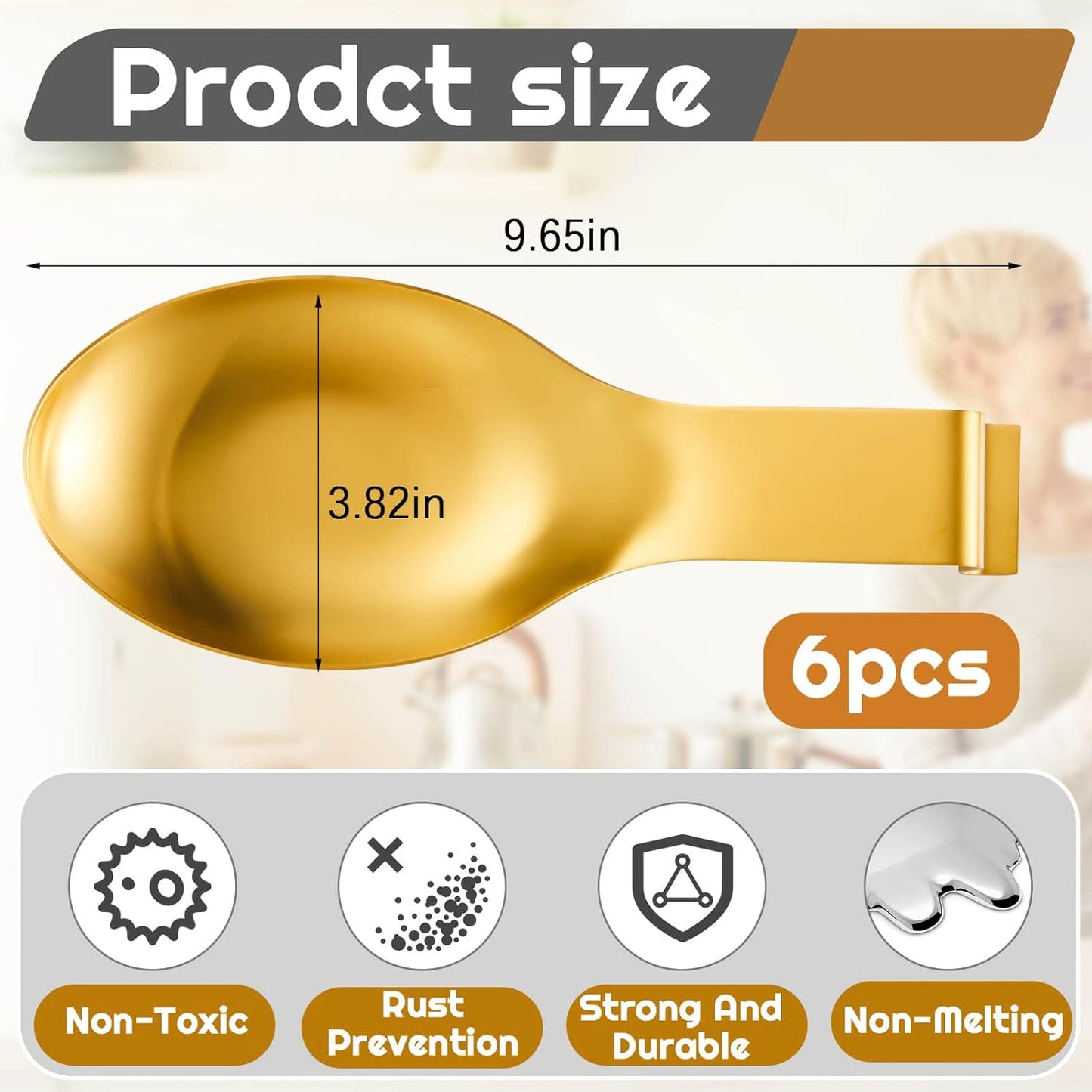 Nuanchu Stainless Steel Spoon Rest Spatula Ladle Holder Spoon for Stove Top Heavy Duty Spatula Holder for Countertop Dishwasher Safe Utensil Rest for Kitchen, 3.8 x 9.6"(Gold)