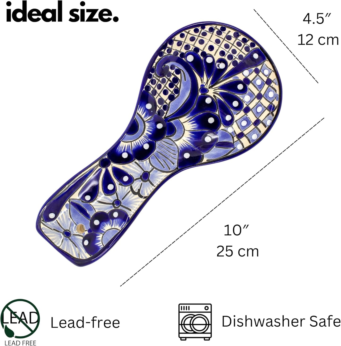 Ceramic Spoon Rest - Hand Painted Talavera Ceramic Spoon Holder in Gift Box - Lead-Free - Blue and White Mexican Style Cuchara Azul Blanco
