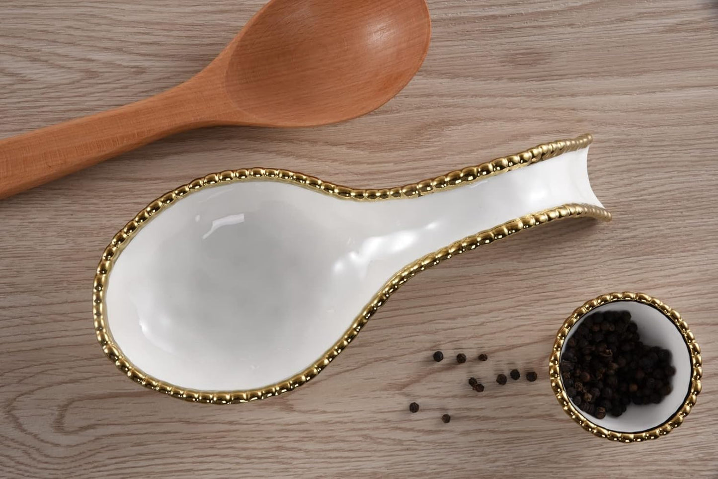 Pampa Bay Golden Salerno Titanium-Plated Porcelain Spoon Rest, 9.5 x 4in