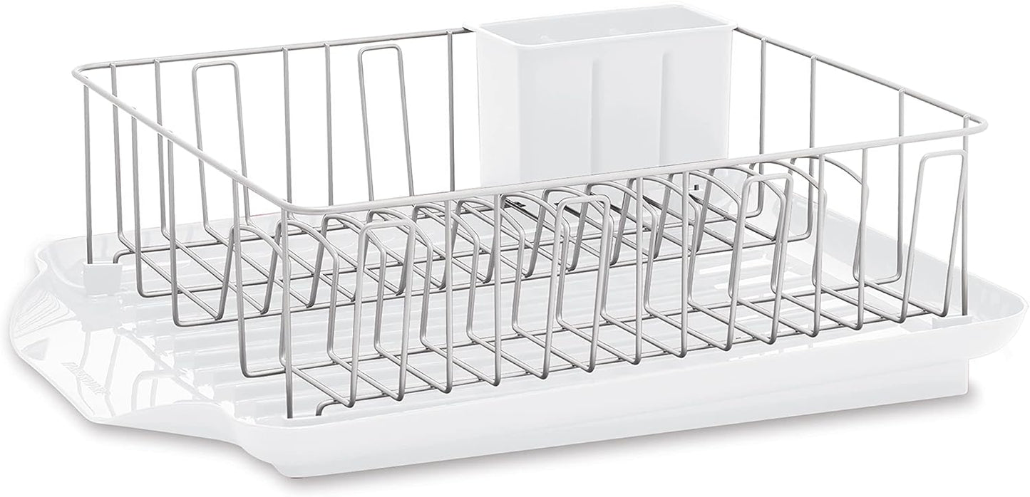 Farberware Classic Large Rust Resistant Full Dishrack with Removable 3 Compartment Flatware Caddy, Andlged Drain Board, 3-Piece, Red