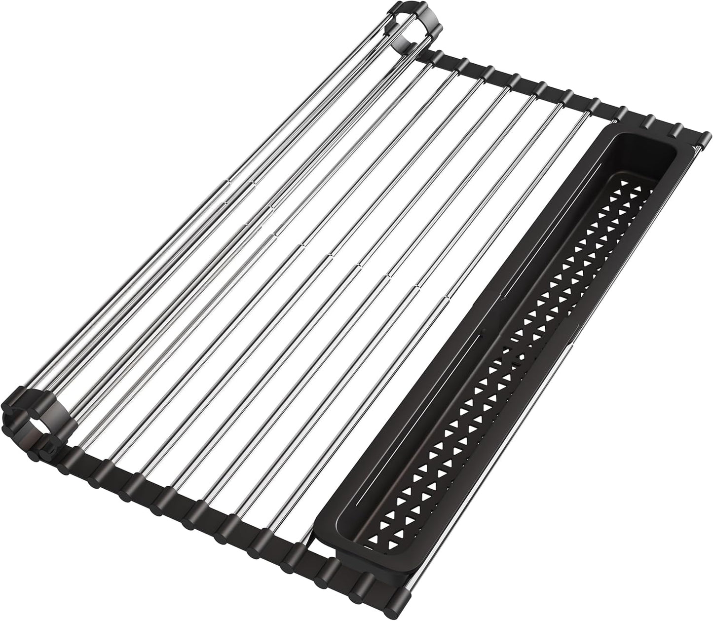 Dish Drying Rack in Sink, Expandable Stainless Steel Dish Drainers for Kitchen Counter, Dish Dryer Rack for Inside Sink, Over The Sink Dish Racks with Utensil Holder, Silver