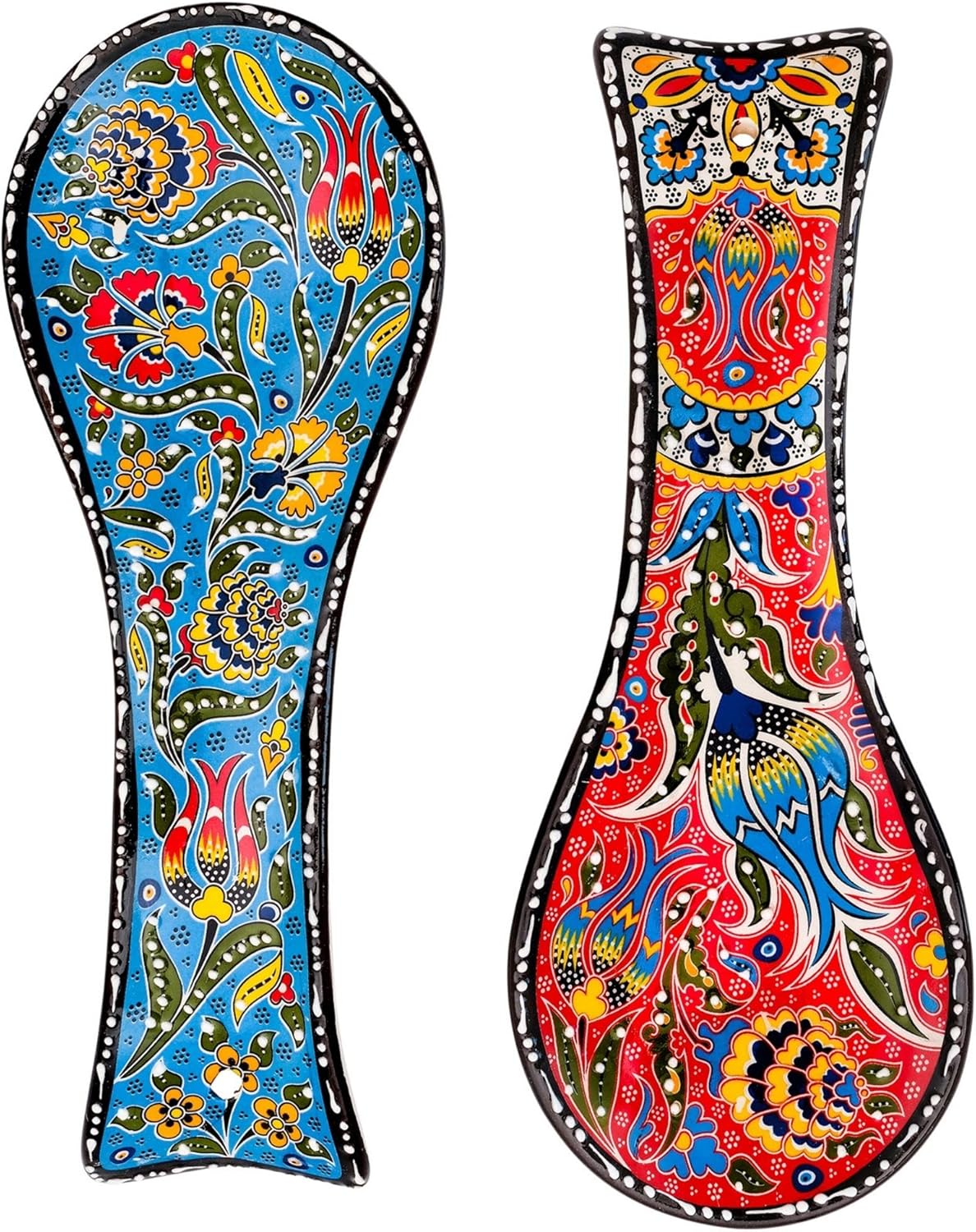 BCS Spoon Rest Set of 2 - Ceramic Spoon Holder for Stovetop & Kitchen Counter - Dishwasher Safe Handmade Kitchen Utensil (Turquoise 4.5" W x 9" L)