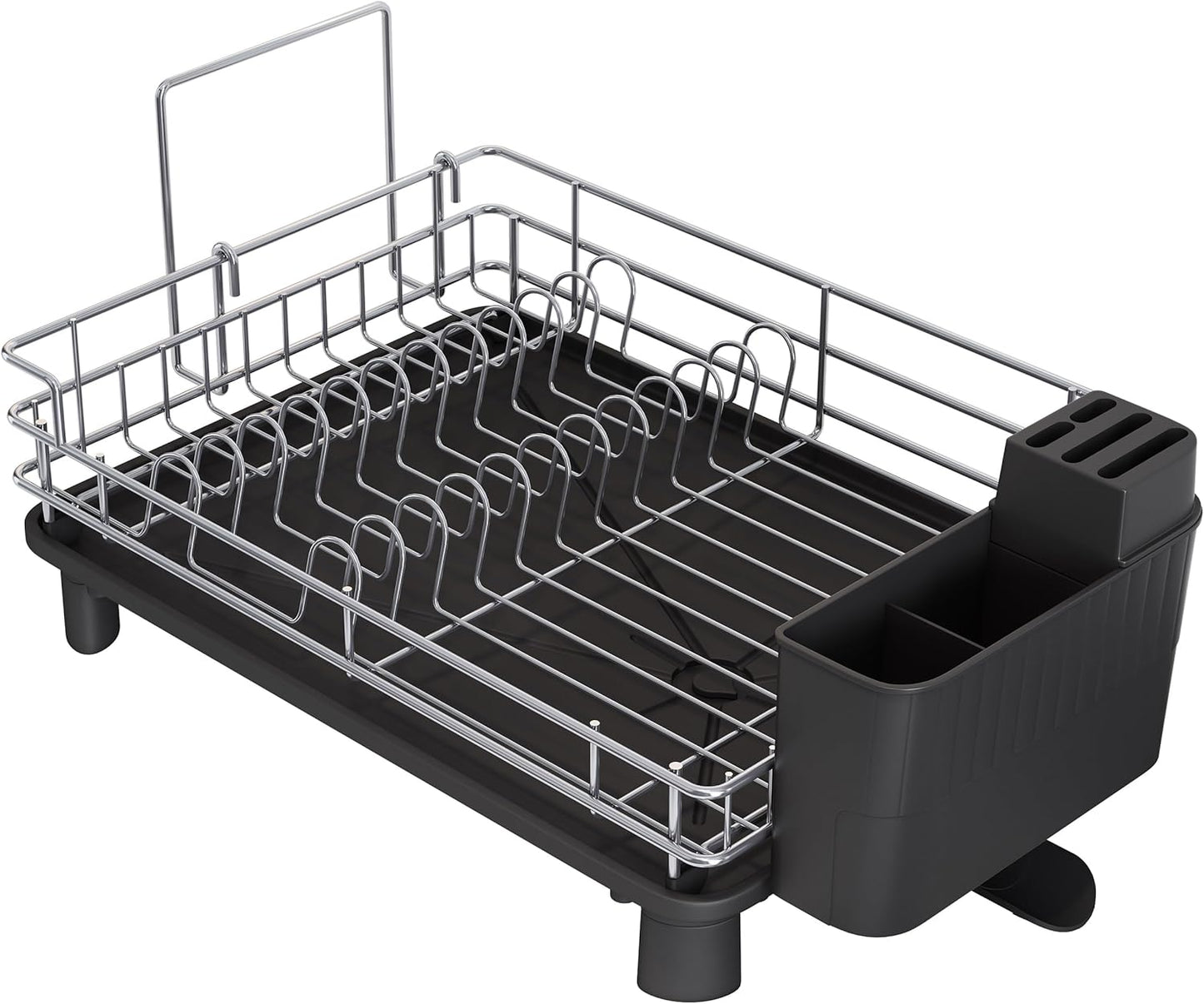 BOOSINY 2 Tier Black Large Stainless Steel Dish Drainers Drying Rack for Kitchen Counter with Drainboard, Rust Proof Metal, Space Saving, Modern Aesthetic, Compact Plates Strainers with Extra Mat