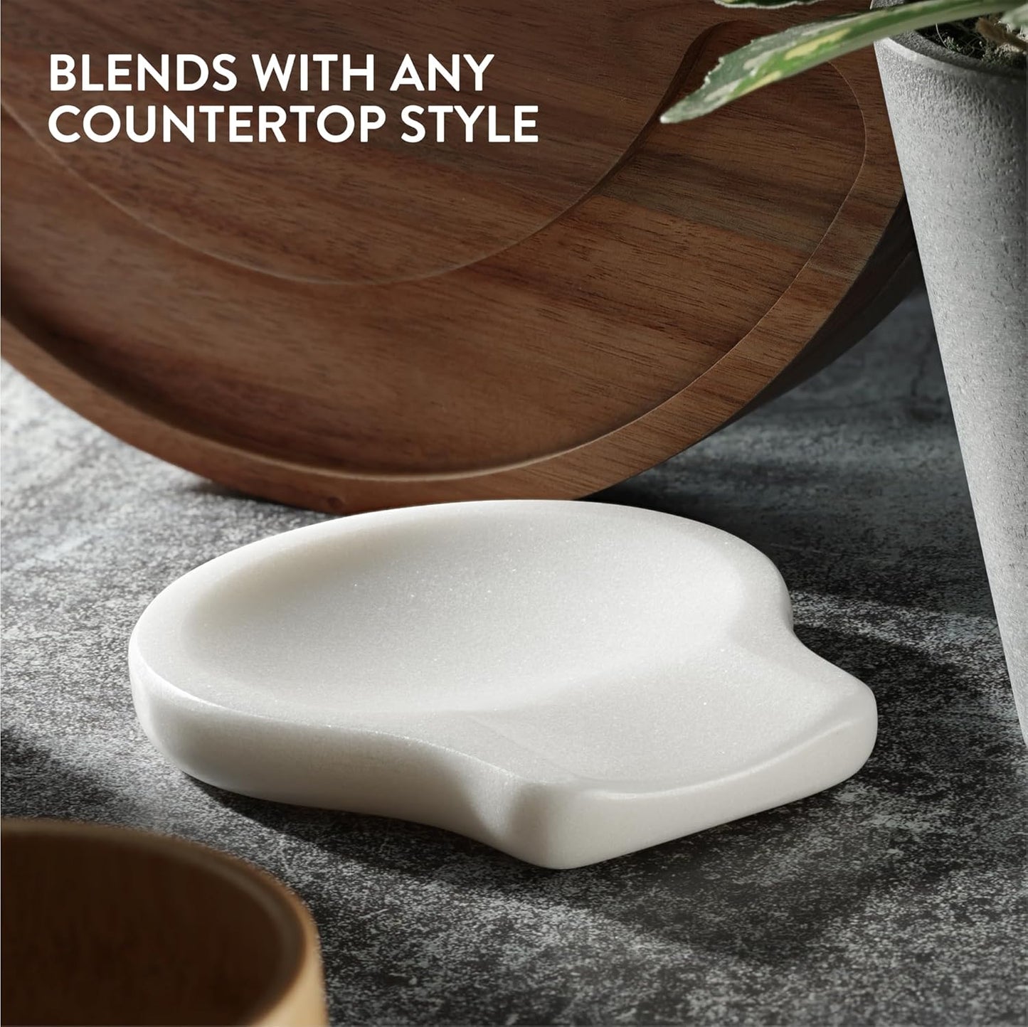 Navaris Marble Spoon Rest 2pcs Set - Spoon Holder for Your Kitchen Tools - Rest Your Tea Spoon, Metal Spatula, or Utensil - Snow White Marble with Non-Slip Feet