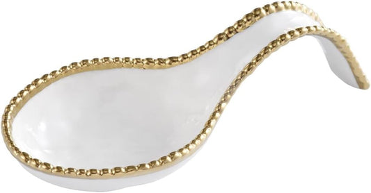 Pampa Bay Golden Salerno Titanium-Plated Porcelain Spoon Rest, 9.5 x 4in