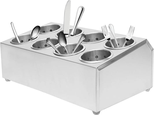 8 Holes Flatware Cylinder Holder, Commercial Stainless Steel Utensil Storage Caddy, Drying Rack Countertop Silverware Organizer For Restaurant Hotel Buffet