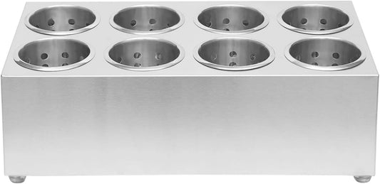Commercial 8-Hole Stainless Steel Cylinder Flatware Organizer Home Silverware Utensil Holder Organizer for Kitchen Restaurants Catering Parties