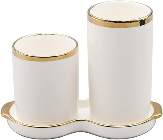 Utensil Caddy Chopstick Holder Ceramic Household, Kitchen Double-Layer Drain Chopstick Cage, Tableware Spoon and Fork Storage Tube Pen Holder (White)