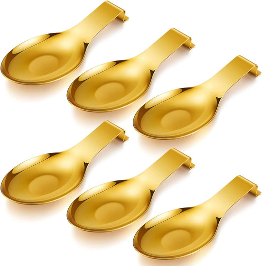 Nuanchu Stainless Steel Spoon Rest Spatula Ladle Holder Spoon for Stove Top Heavy Duty Spatula Holder for Countertop Dishwasher Safe Utensil Rest for Kitchen, 3.8 x 9.6"(Gold)