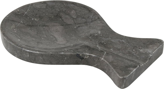 Luxury Hand-Carved Natural Charcoal Marble Spoon Rest – Heavy-Duty Utensil Holder for Spoons, Ladles & Spatulas, Made from Premium Java Stone, Chemical-Free & Elegant (Dark Grey, 8.6”)